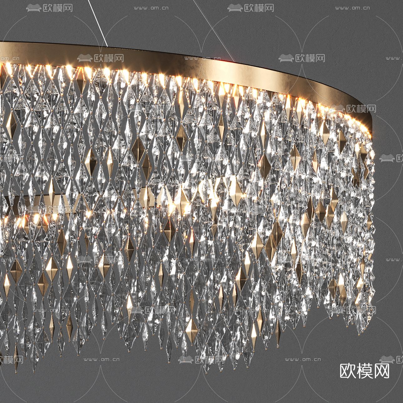 简欧环形水晶吊灯3d模型下载（渲染图2）
