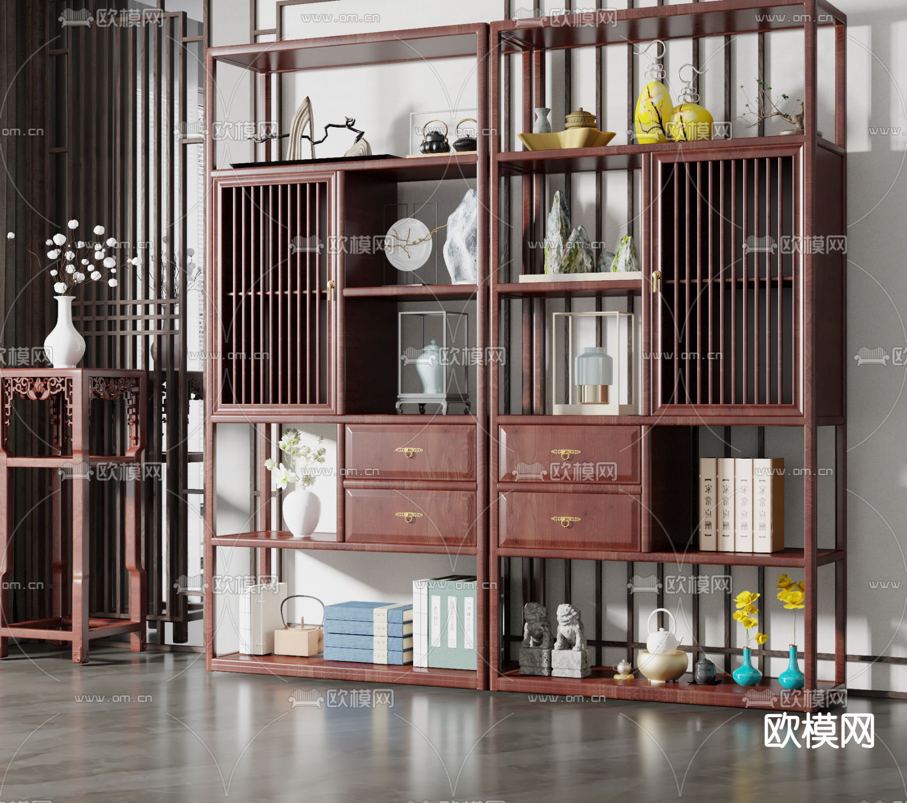 中式红木博古架3d模型下载