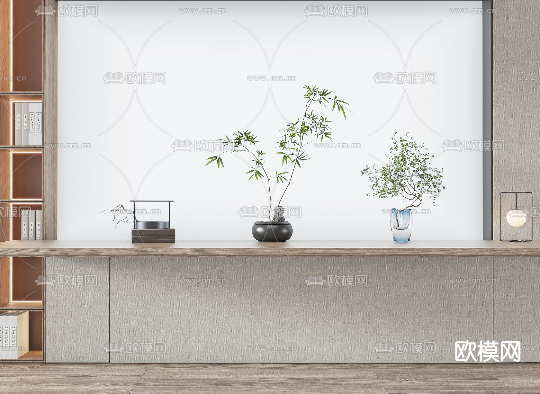 新中式水培绿植盆栽花瓶3d模型下载（渲染图2）