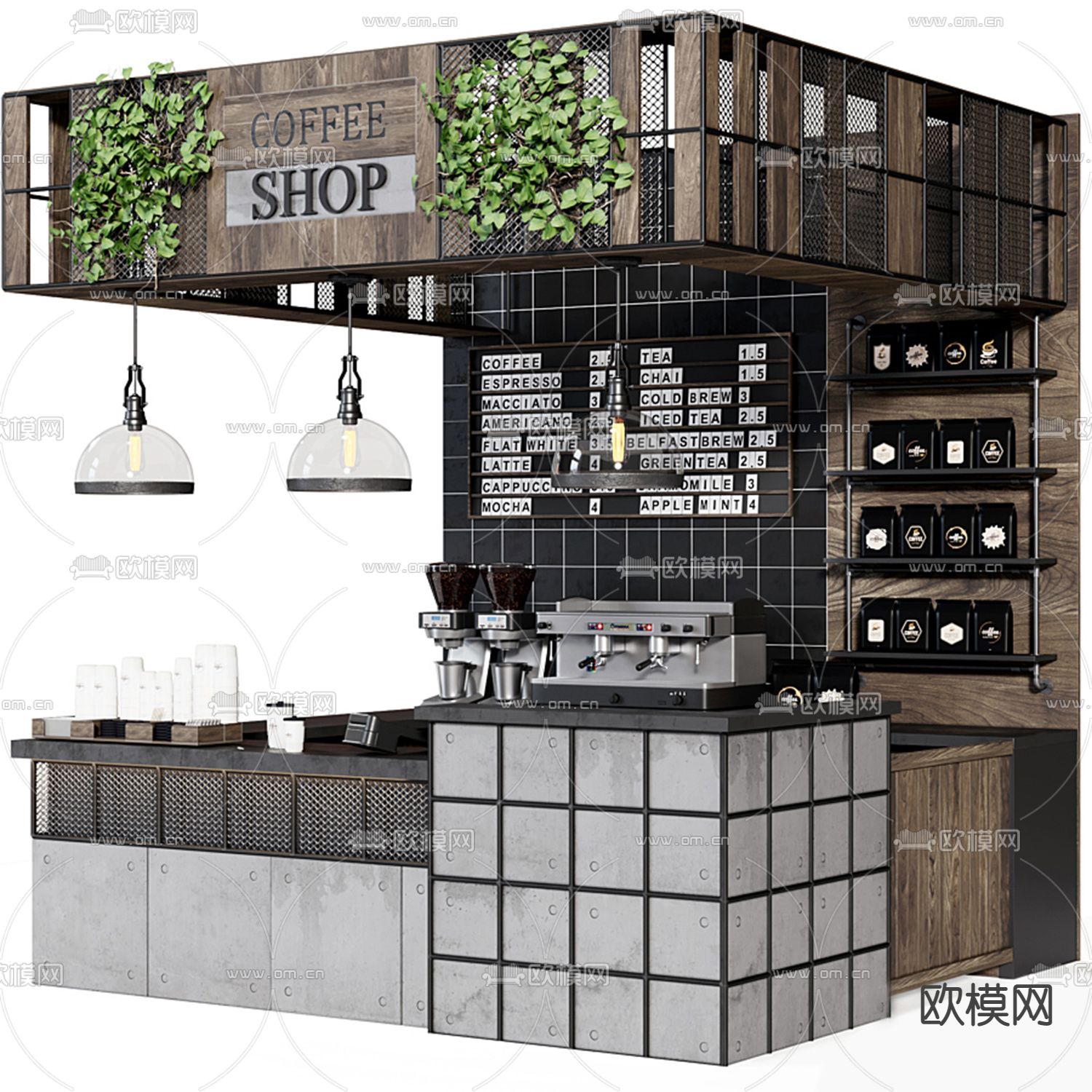 现代咖啡厅操作台3d模型下载（渲染图2）