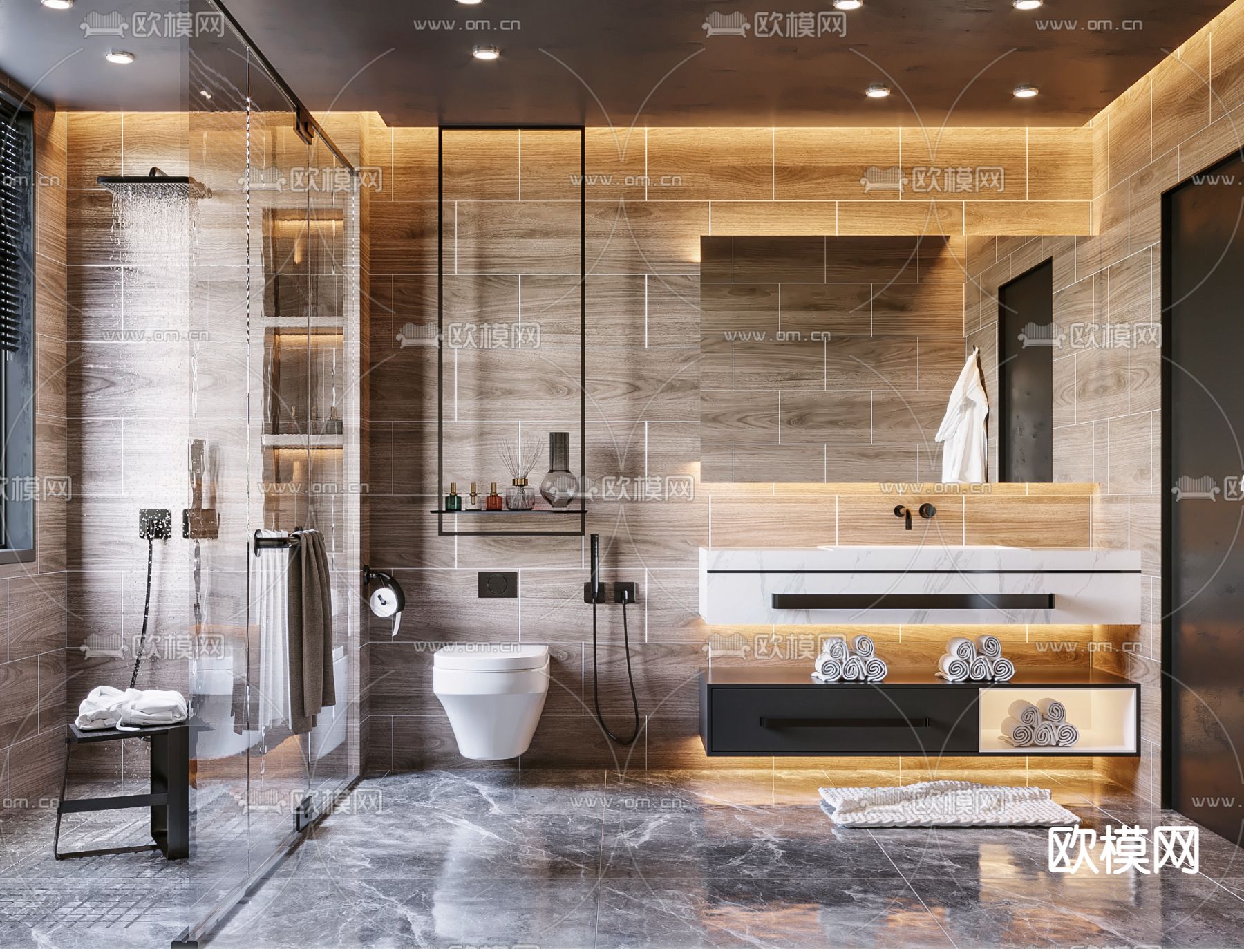 现代浴室卫生间su模型下载（渲染图1）