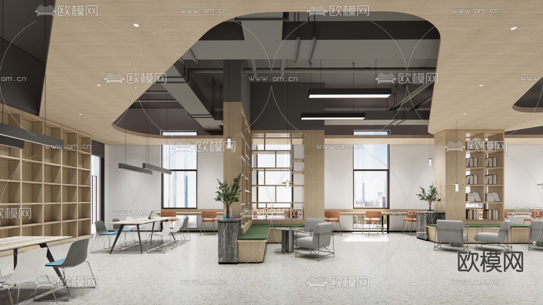 现代图书馆su模型下载（渲染图2）