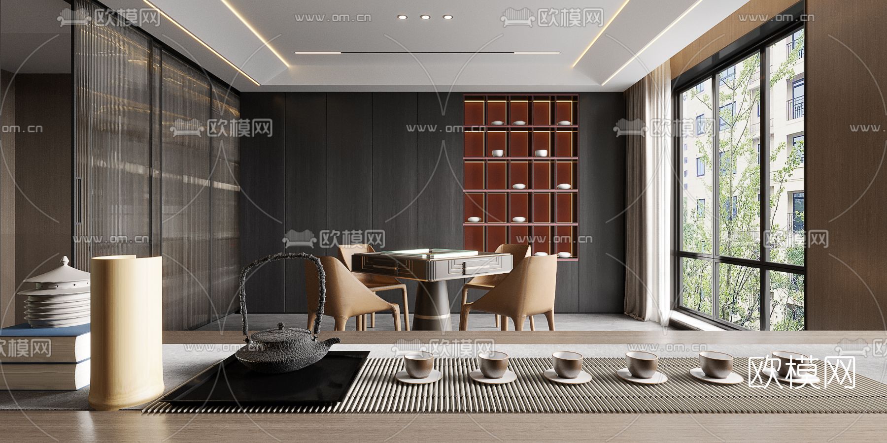 现代书房茶室棋牌室 3d模型下载（渲染图2）