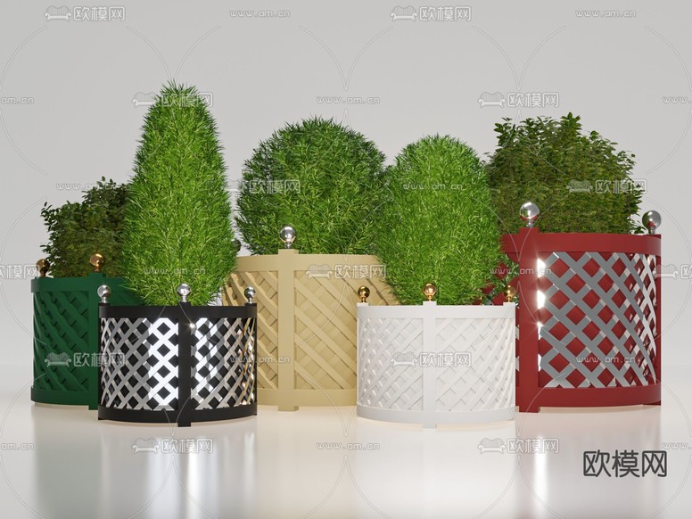 现代小型绿植盆栽3d模型下载