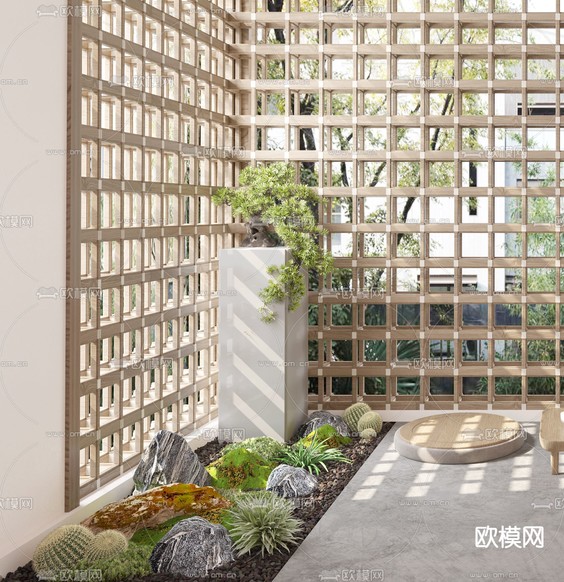 日式榻榻米阳台3d模型下载(渲染图2)