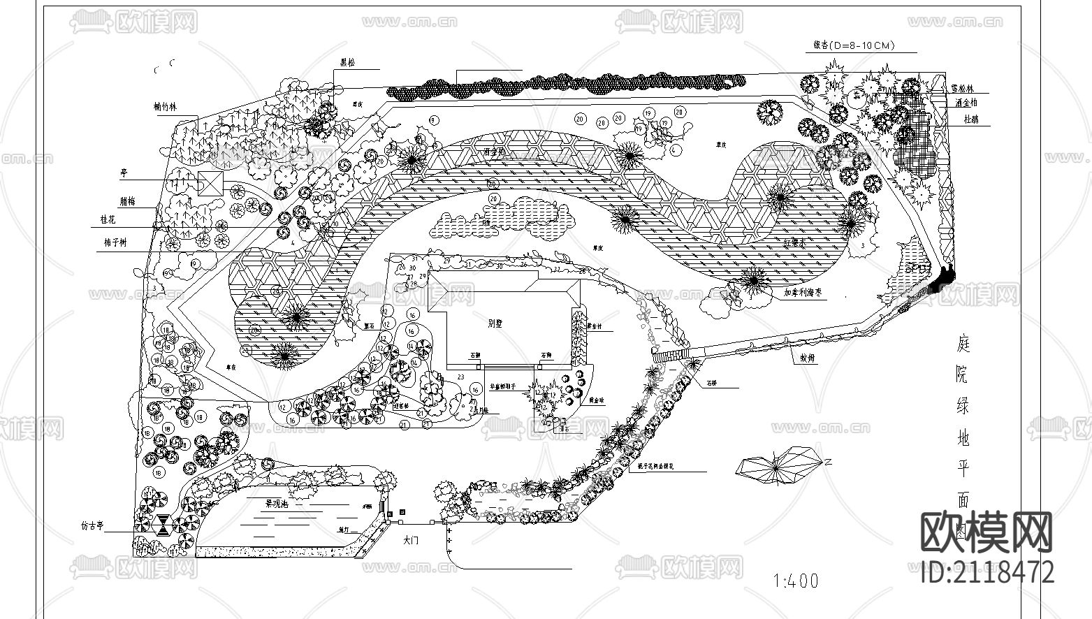 庭院绿地平面图cad图库下载（渲染图4）