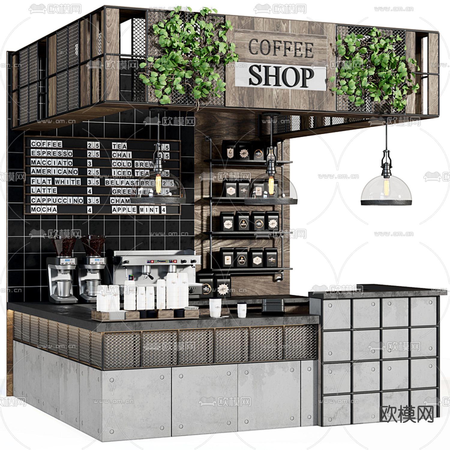 现代咖啡厅操作台3d模型下载（渲染图3）