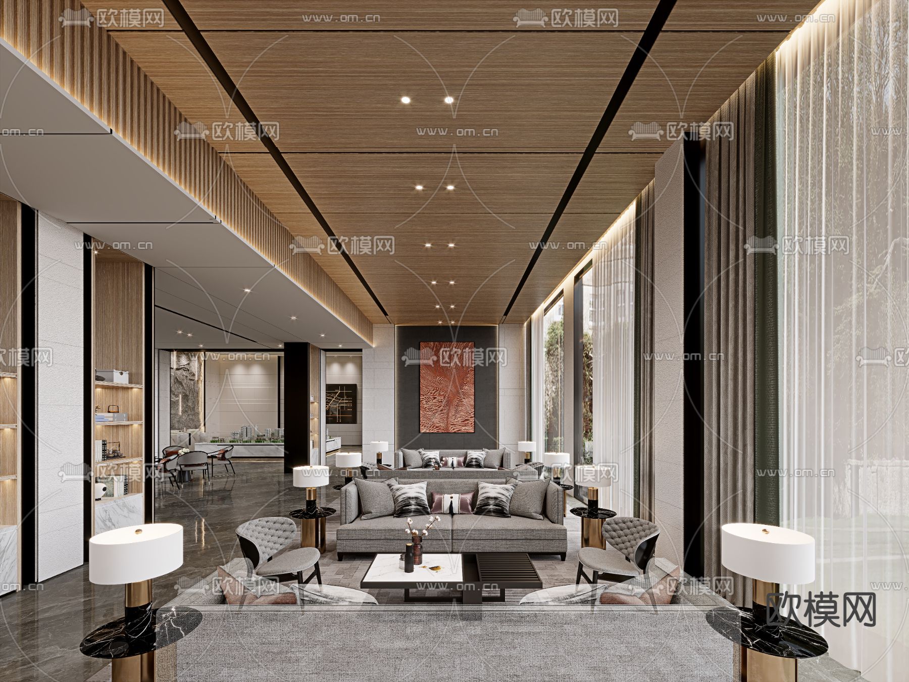 现代售楼处洽谈区3d模型下载（渲染图2）