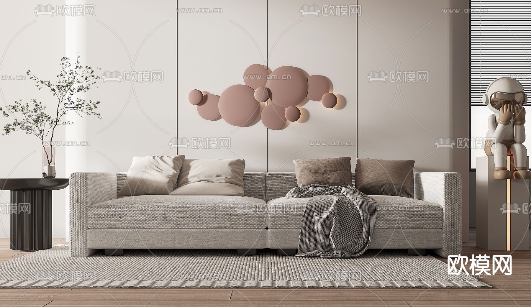 现代布艺双人沙发3d模型下载