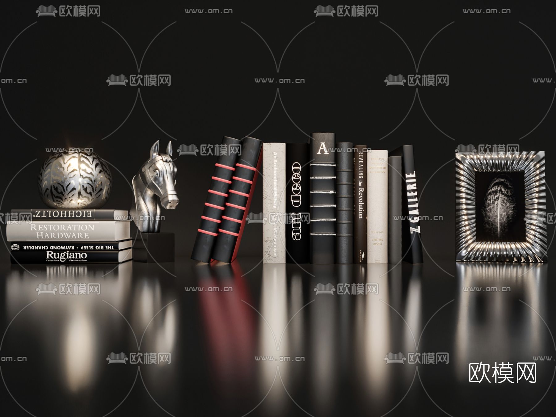 现代书籍饰品摆件3d模型下载