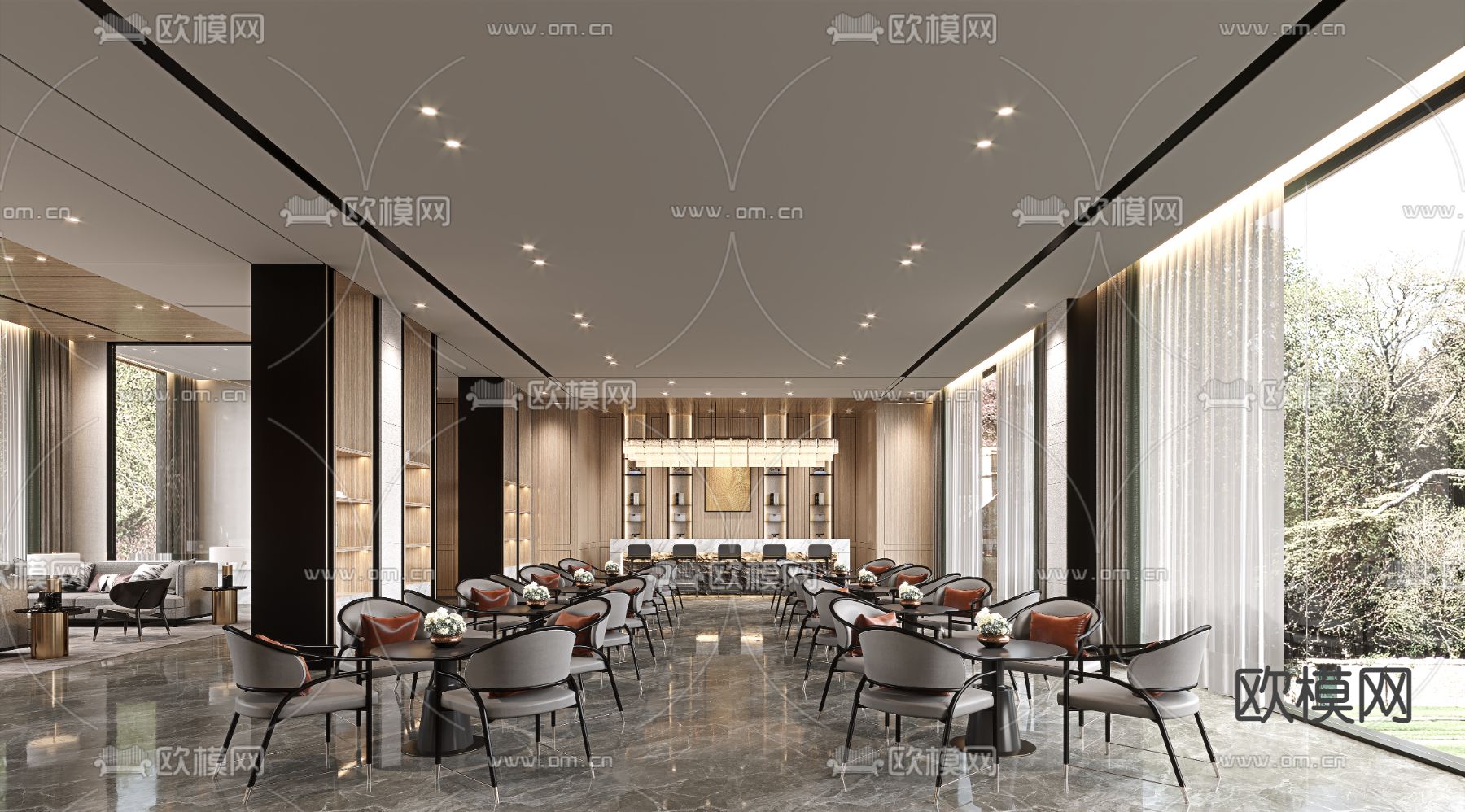 现代售楼处洽谈区3d模型下载（渲染图1）