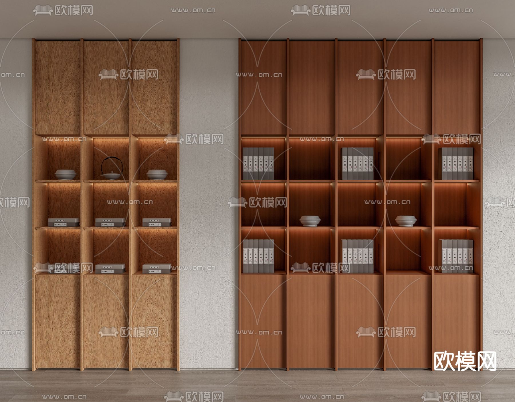 新中式书柜su模型下载（渲染图1）