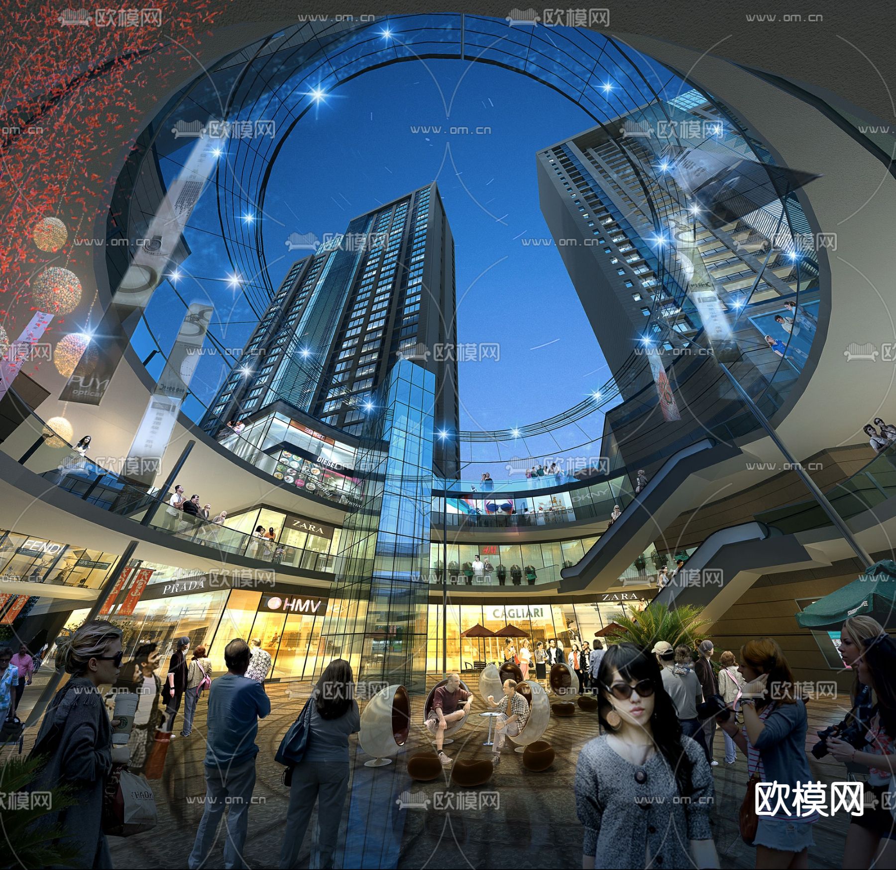 现代商场中庭商业街3d模型下载