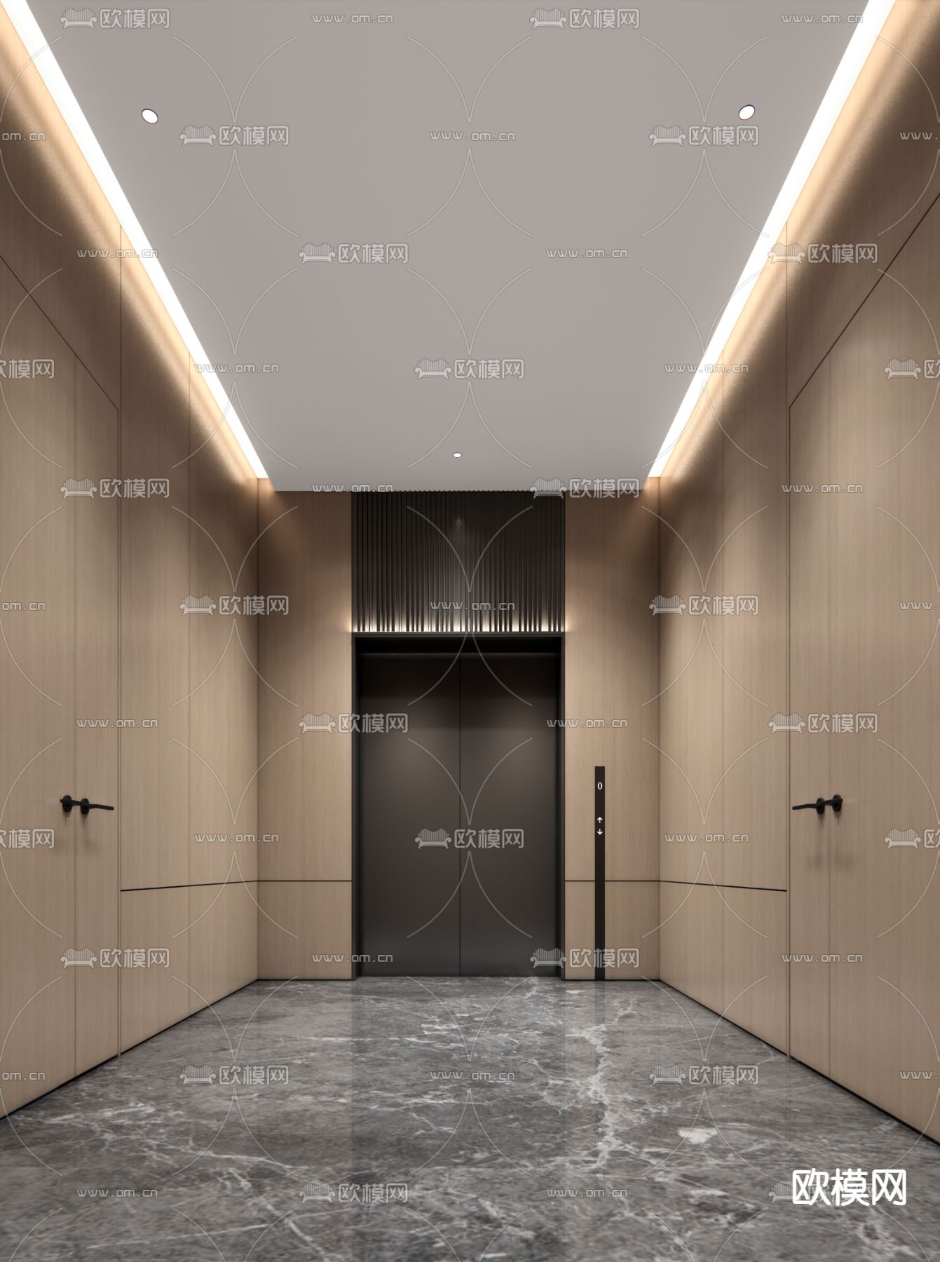 现代酒店电梯间su模型下载（渲染图2）