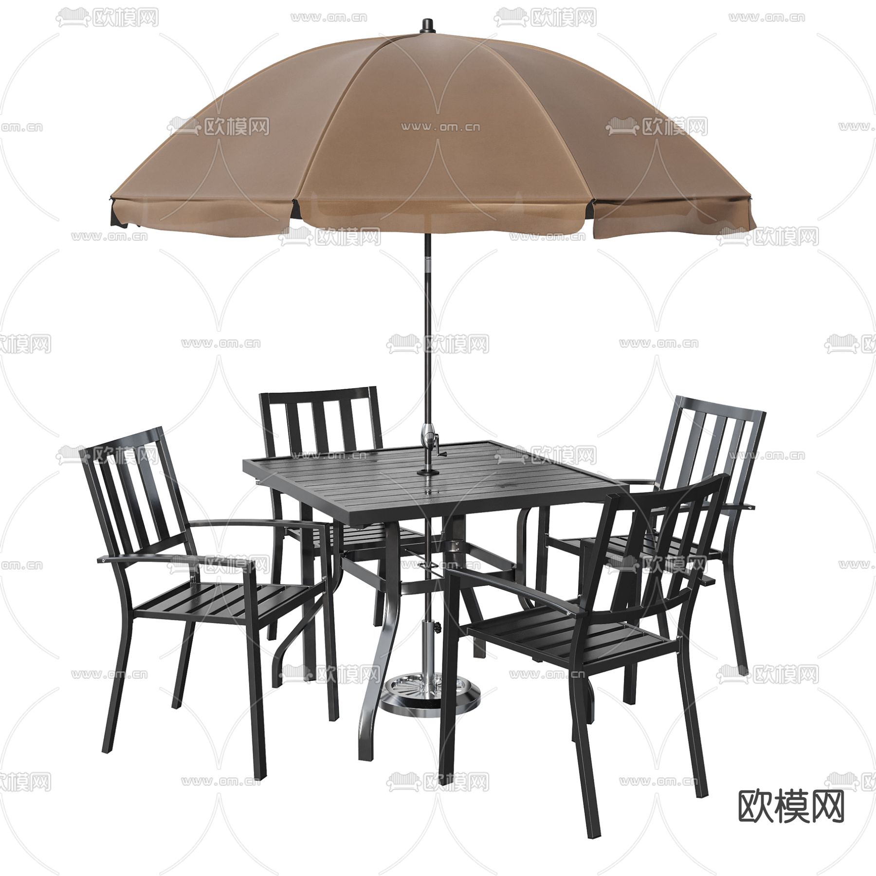 04-5户外休闲木桌椅子遮阳伞组合-SketchUp资源网