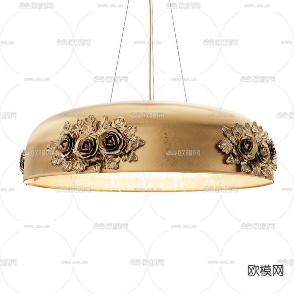 中古风黄铜玫瑰雕花吊灯3d模型下载