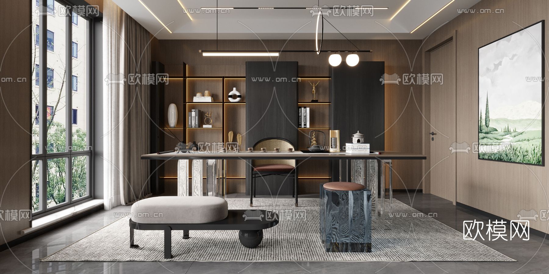 现代书房茶室棋牌室 3d模型下载（渲染图4）