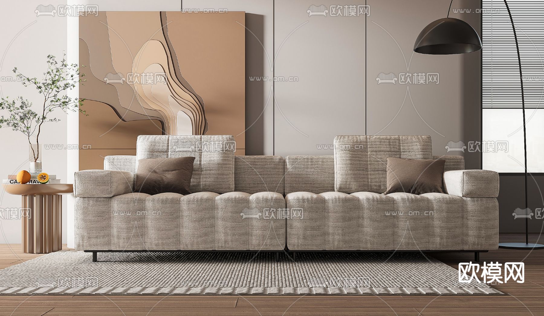 现代麻布双人沙发3d模型下载
