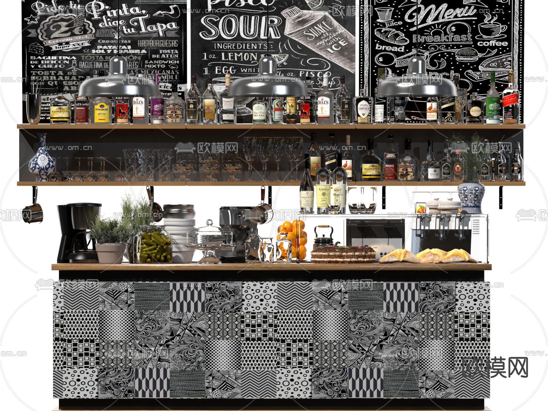 现代咖啡店甜品店操作台3d模型下载