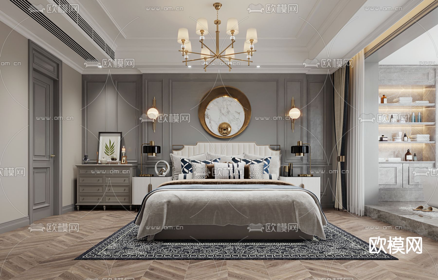美式卧室主人房3d模型下载
