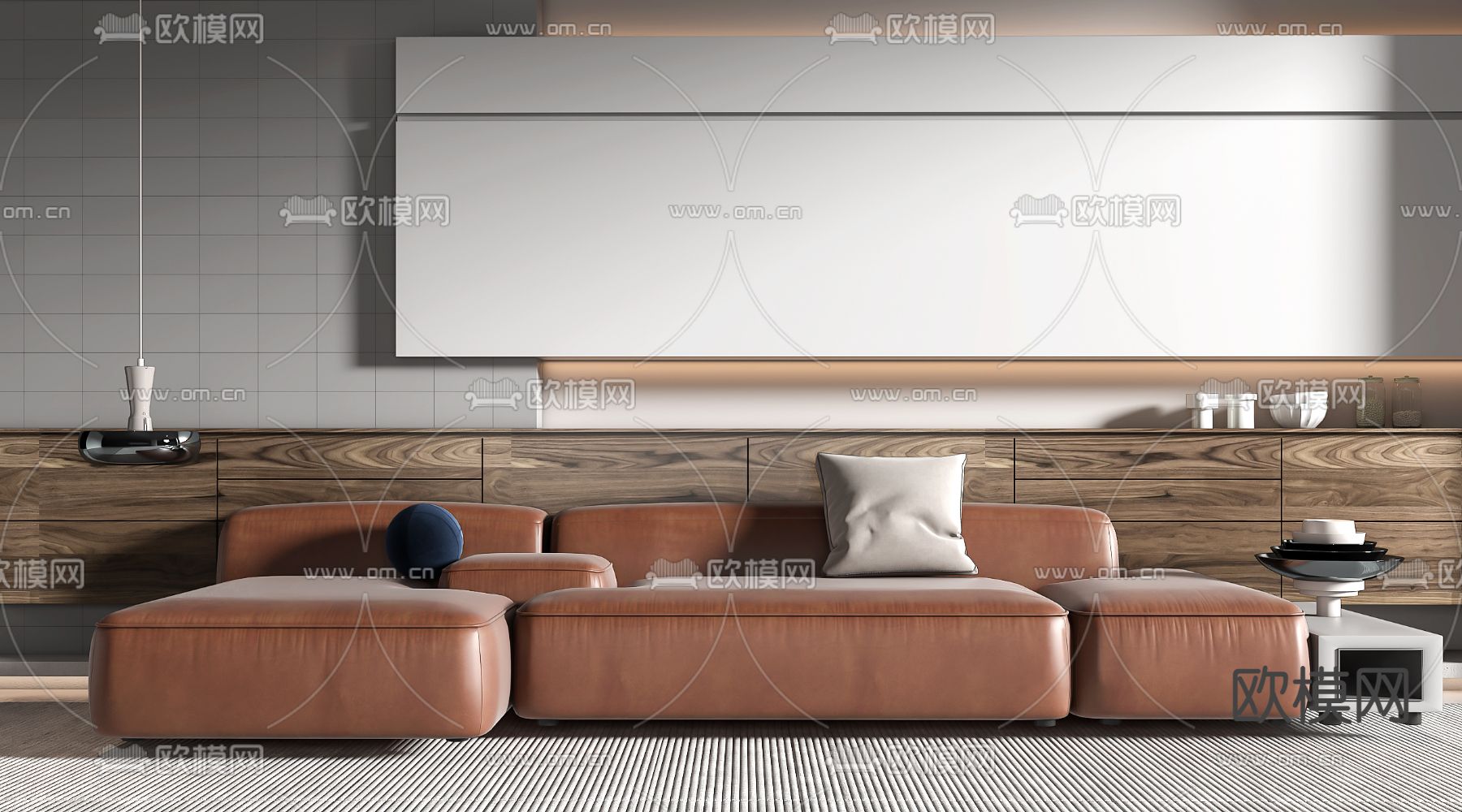 现代棕色转角多人沙发3d模型下载