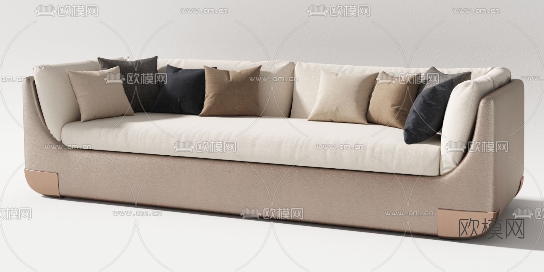 现代奶油色双人沙发3d模型下载（渲染图3）