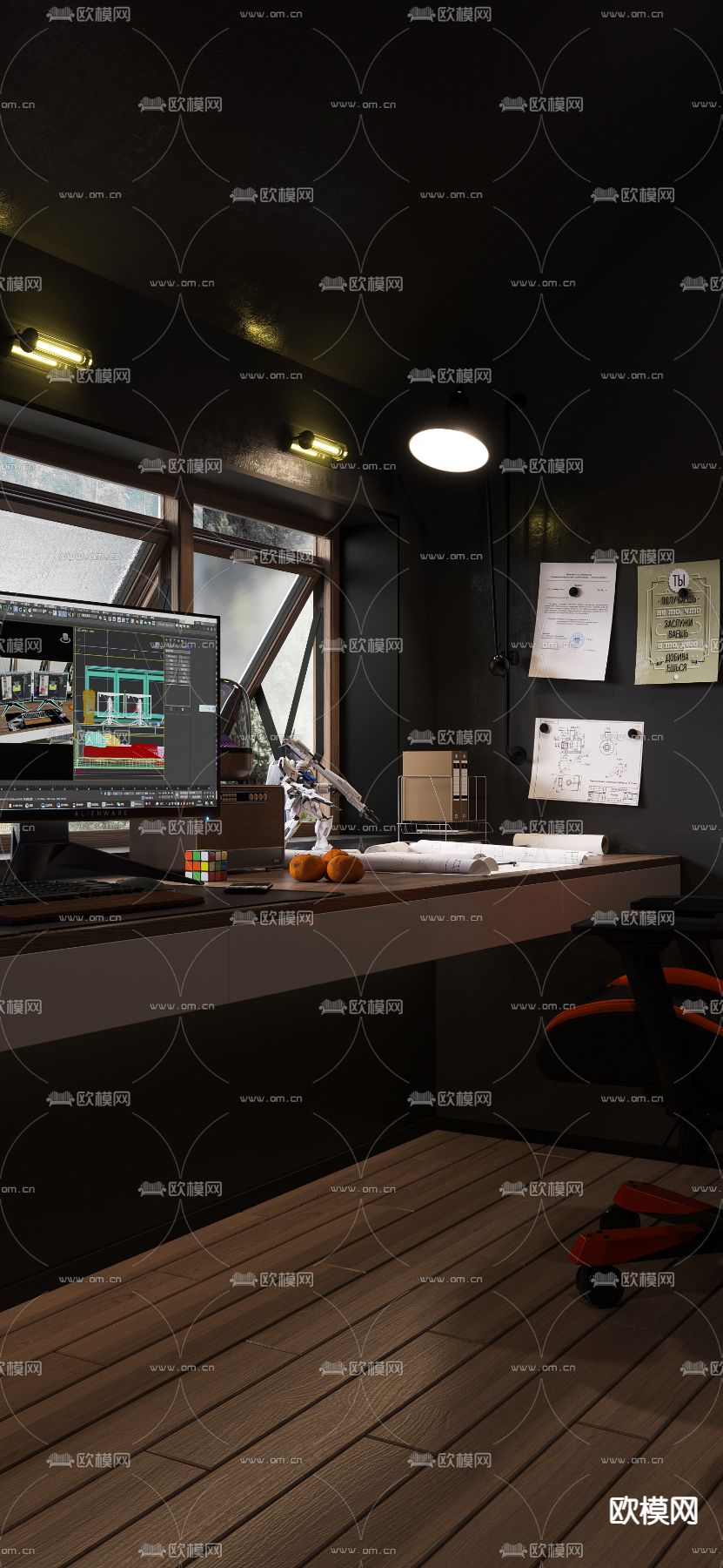 战后风书房3d模型下载（渲染图9）
