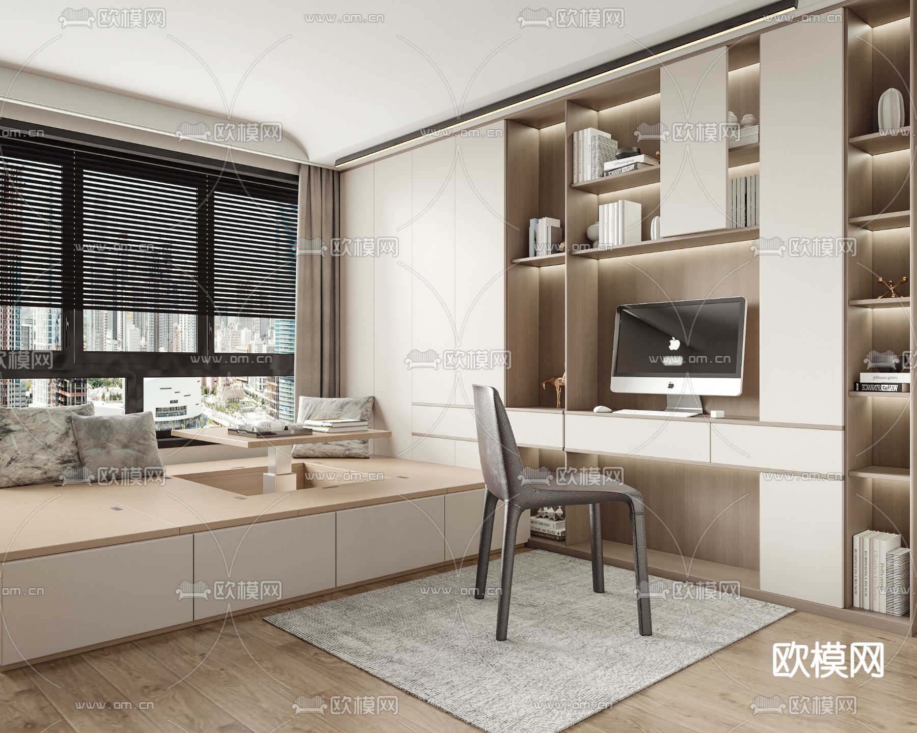 北欧榻榻米书房3d模型下载