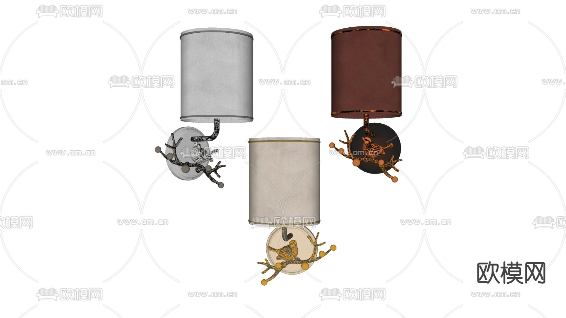 简欧树枝小鸟壁灯su模型