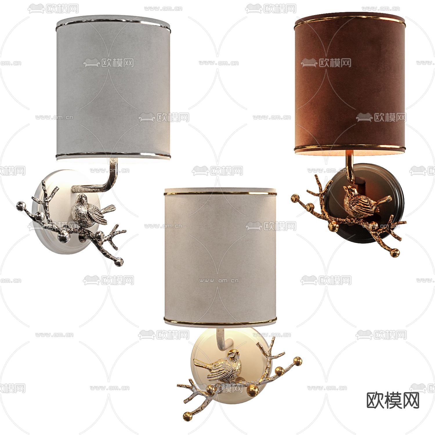 简欧树枝小鸟壁灯su模型