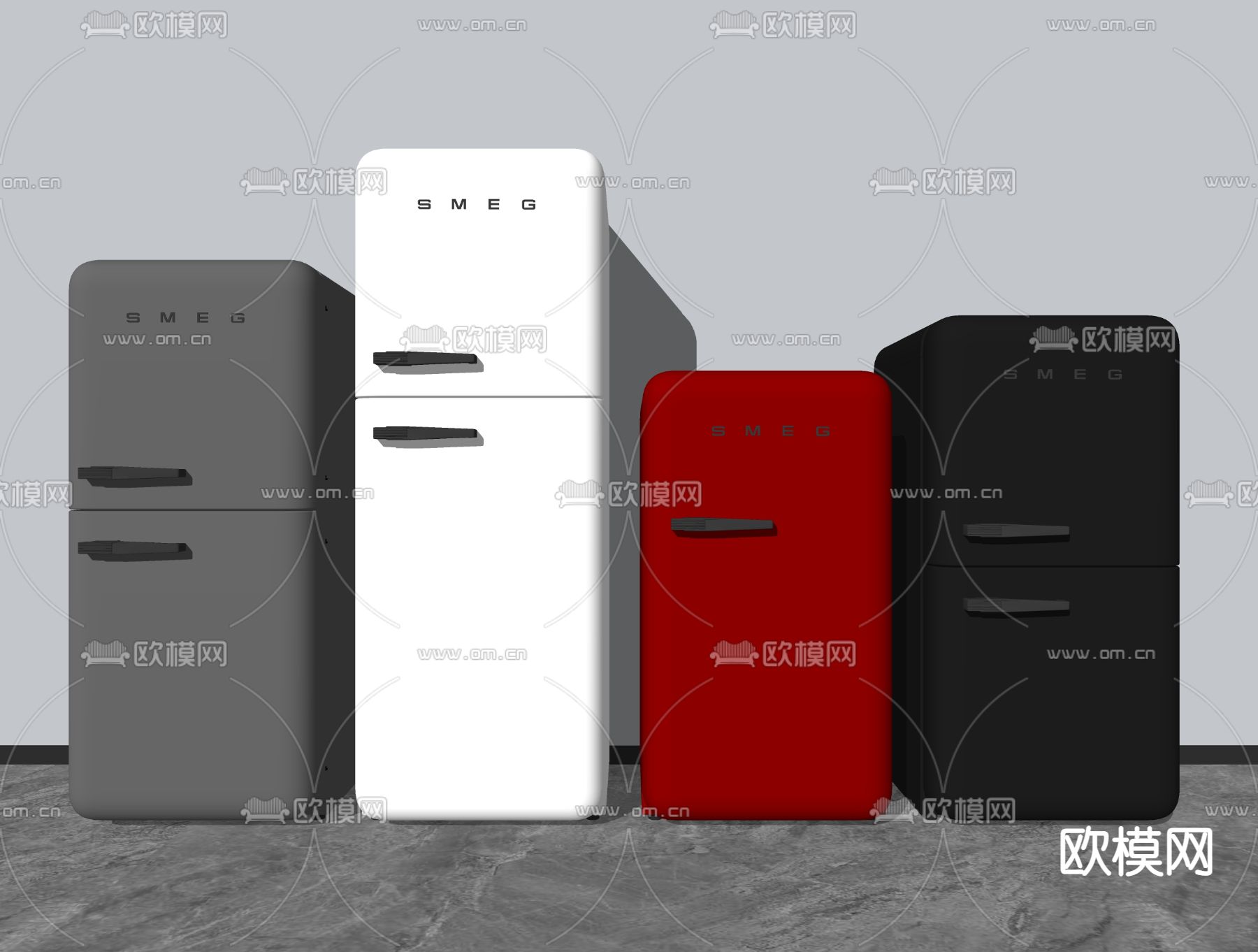 现代小型冰箱su模型下载（渲染图2）