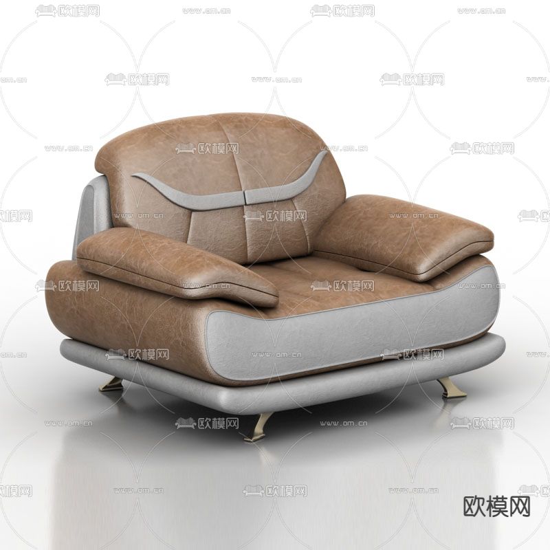 现代轻奢皮革布艺单人沙发免费3d模型下载