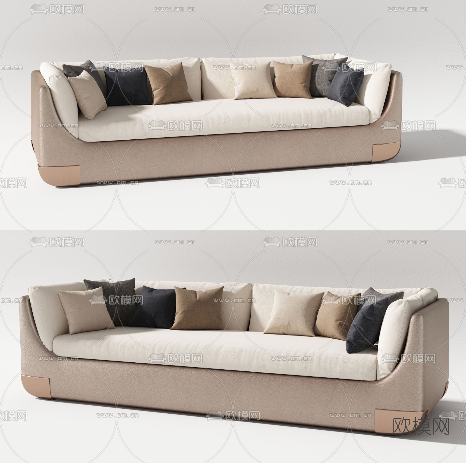 现代奶油色双人沙发3d模型下载（渲染图1）