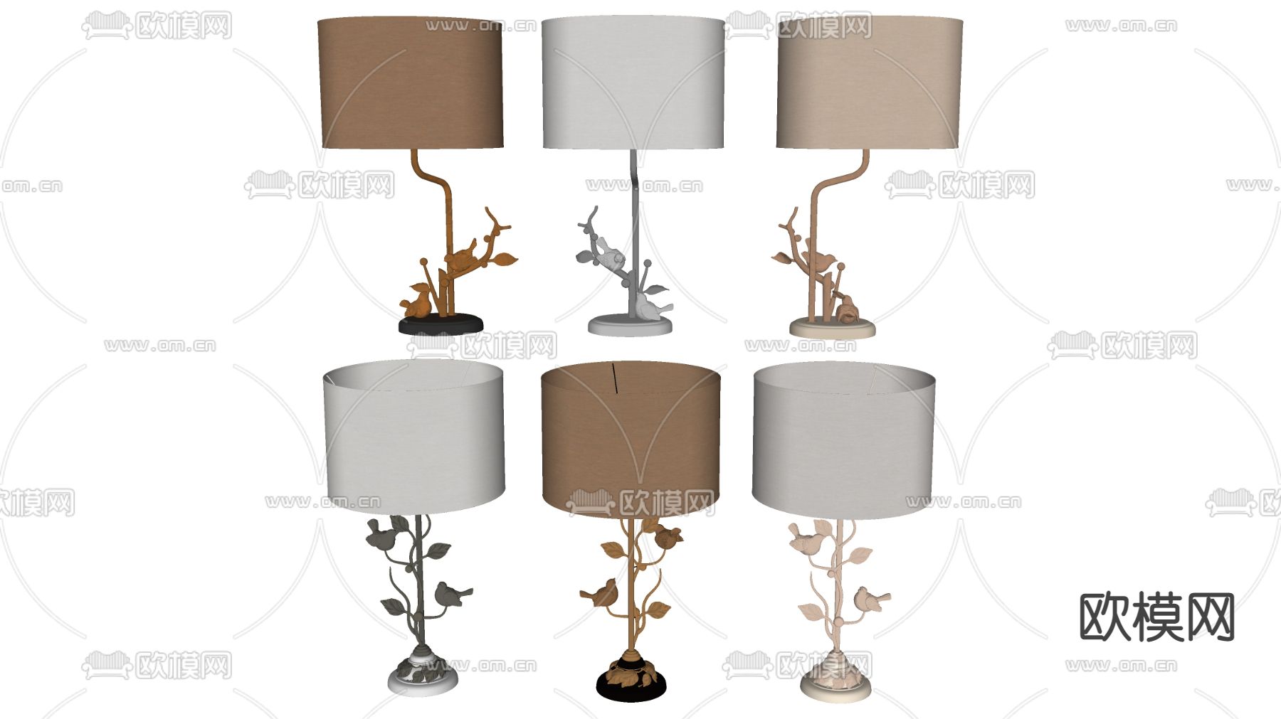 欧式树枝小鸟台灯su模型下载（渲染图2）