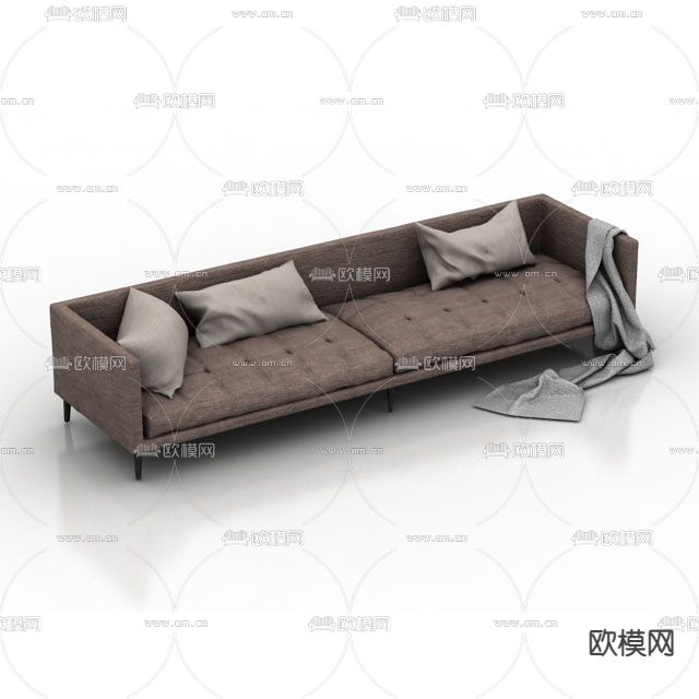 现代轻奢布艺金属多人沙发免费3d模型下载