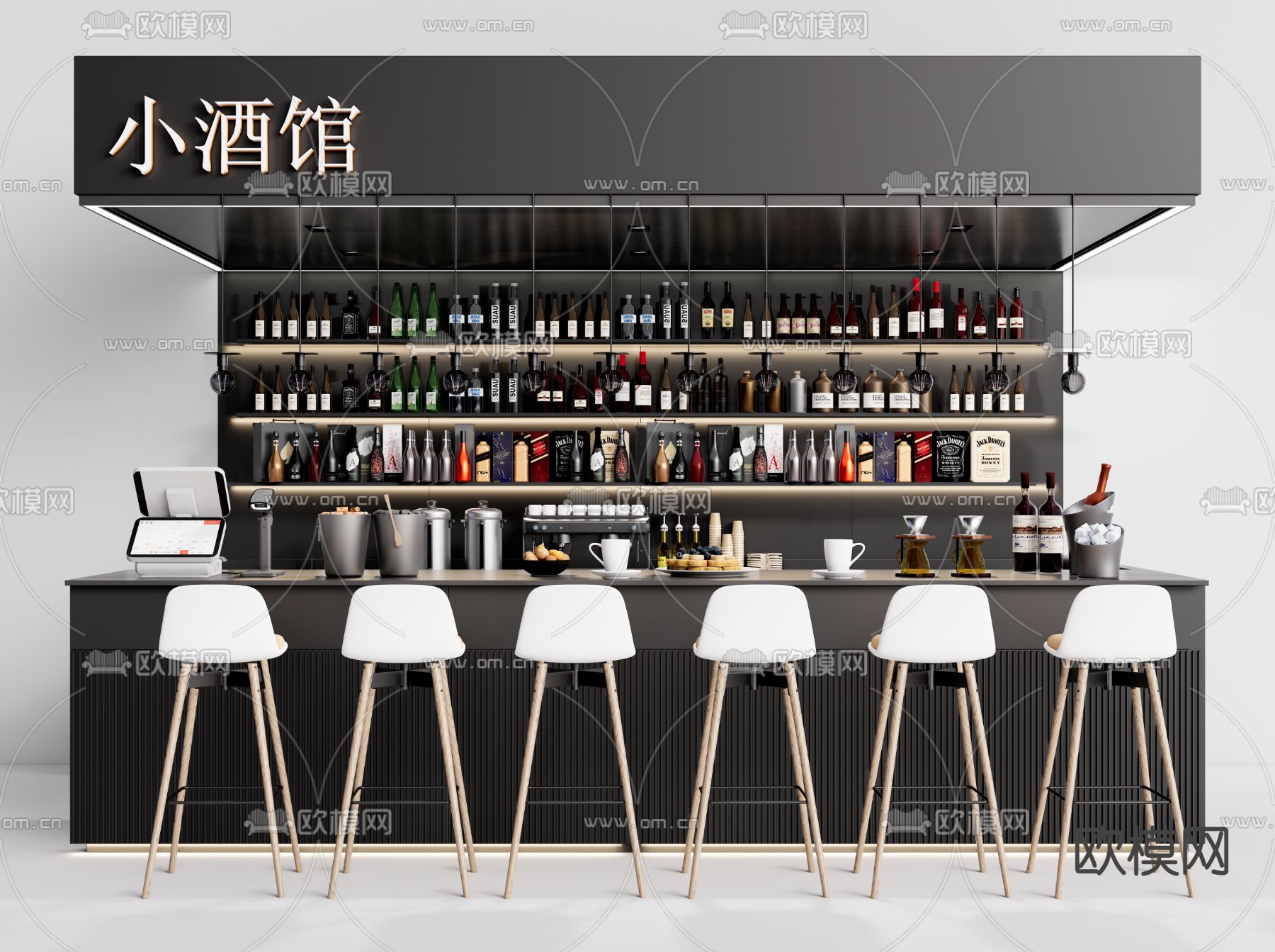 现代酒吧收银台su模型下载（渲染图1）