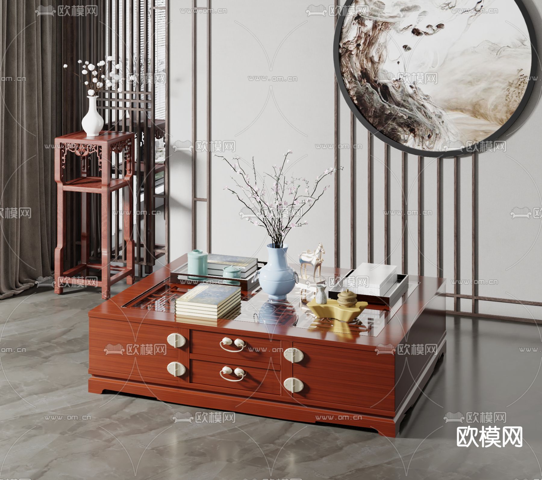 中式实木茶几3d模型下载