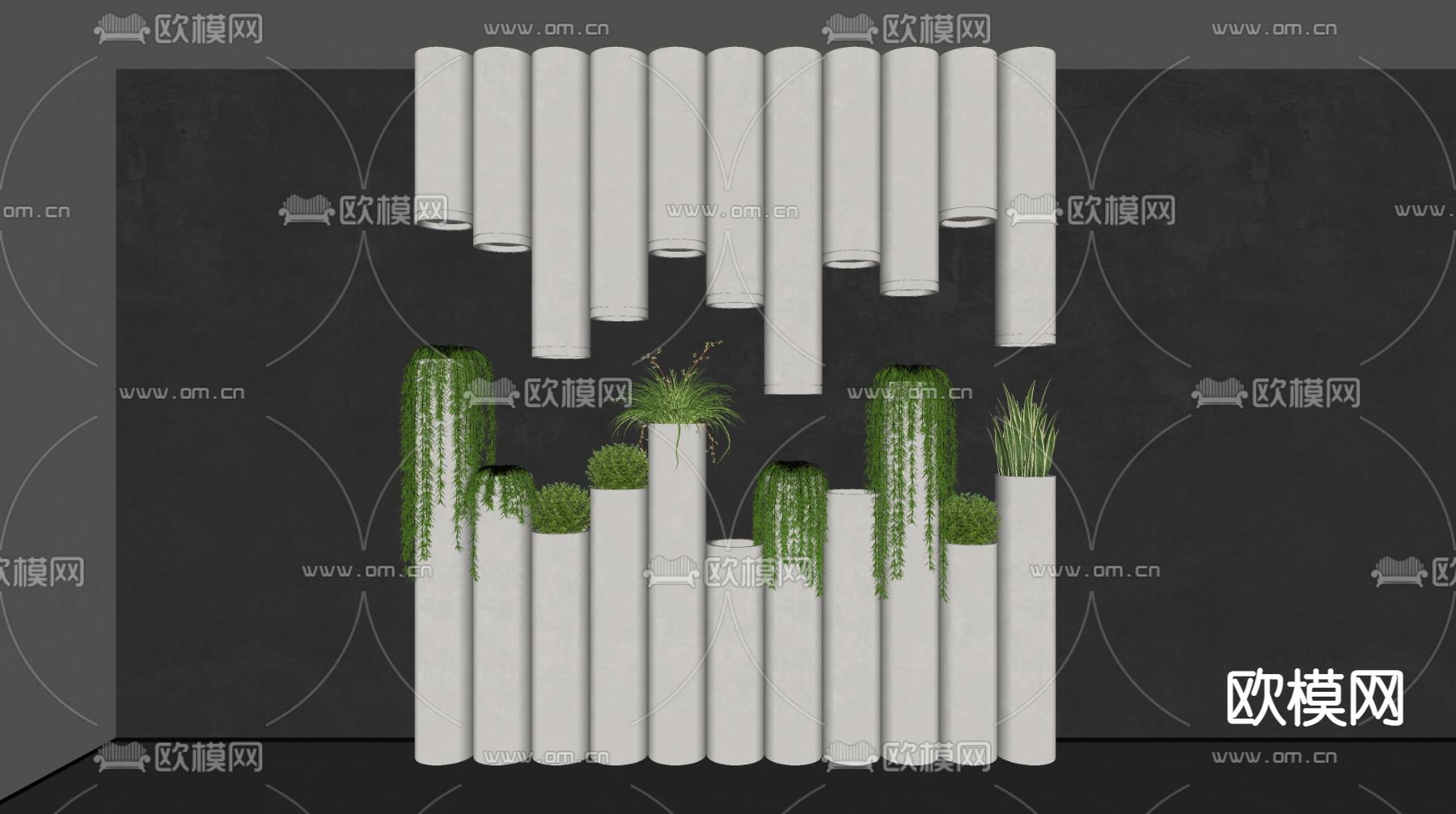 现代绿植墙su模型