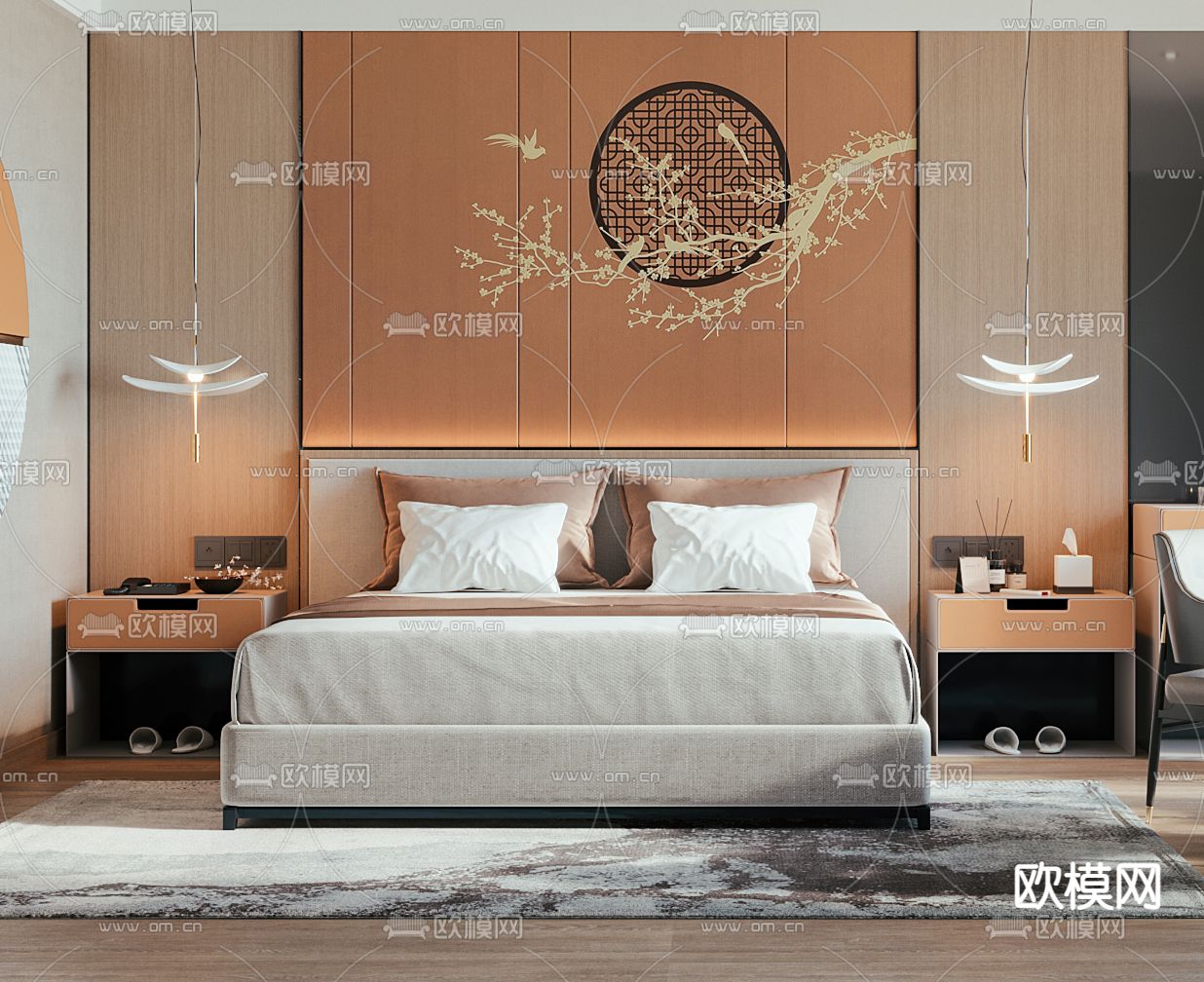 新中式酒店麻将客房3d模型下载（渲染图2）