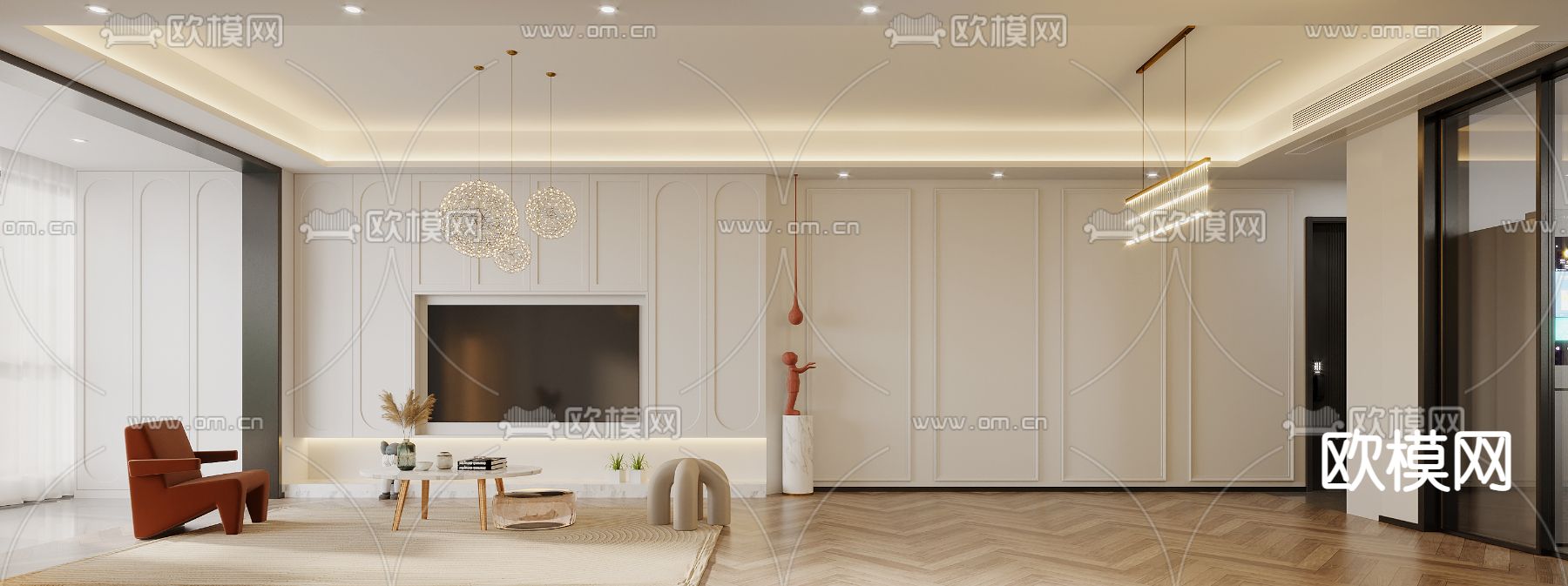 简欧轻奢客餐厅3d模型下载（渲染图1）