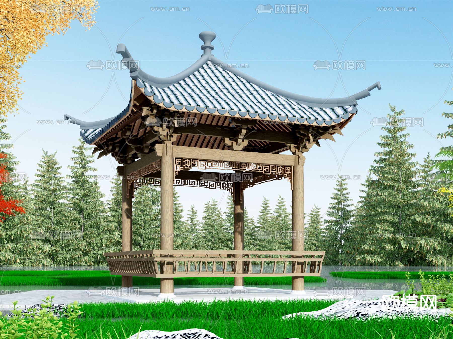 中式古建亭子3d模型下载