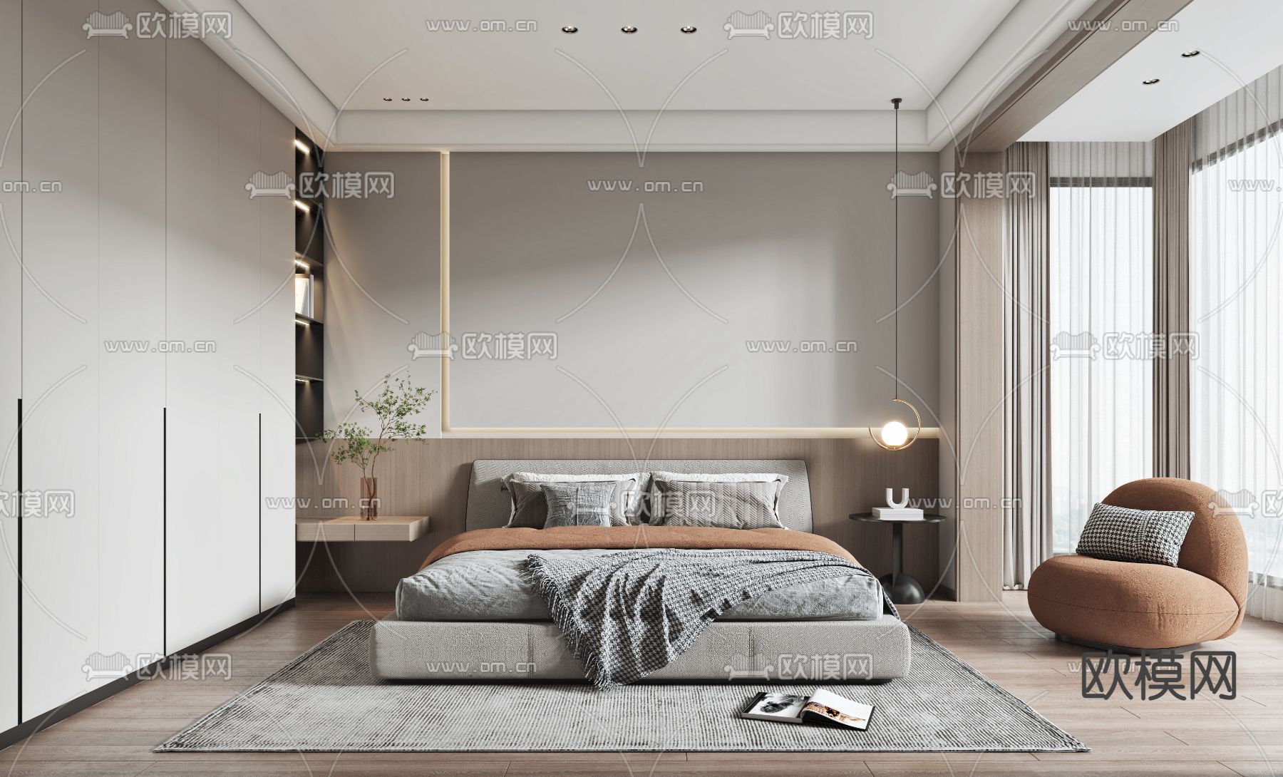 现代卧室主人房3d模型下载