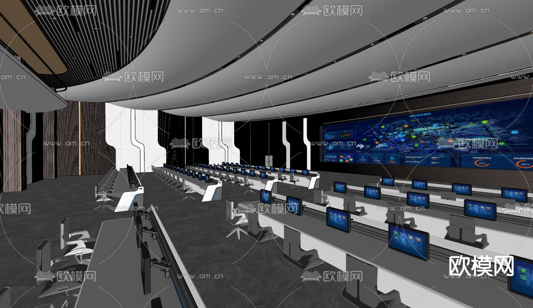 现代监控室su模型下载（渲染图3）