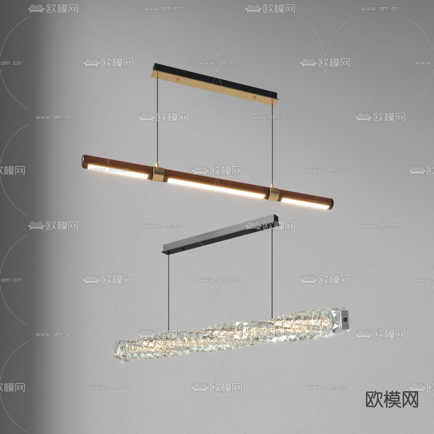 现代金属条形吊灯3d模型下载