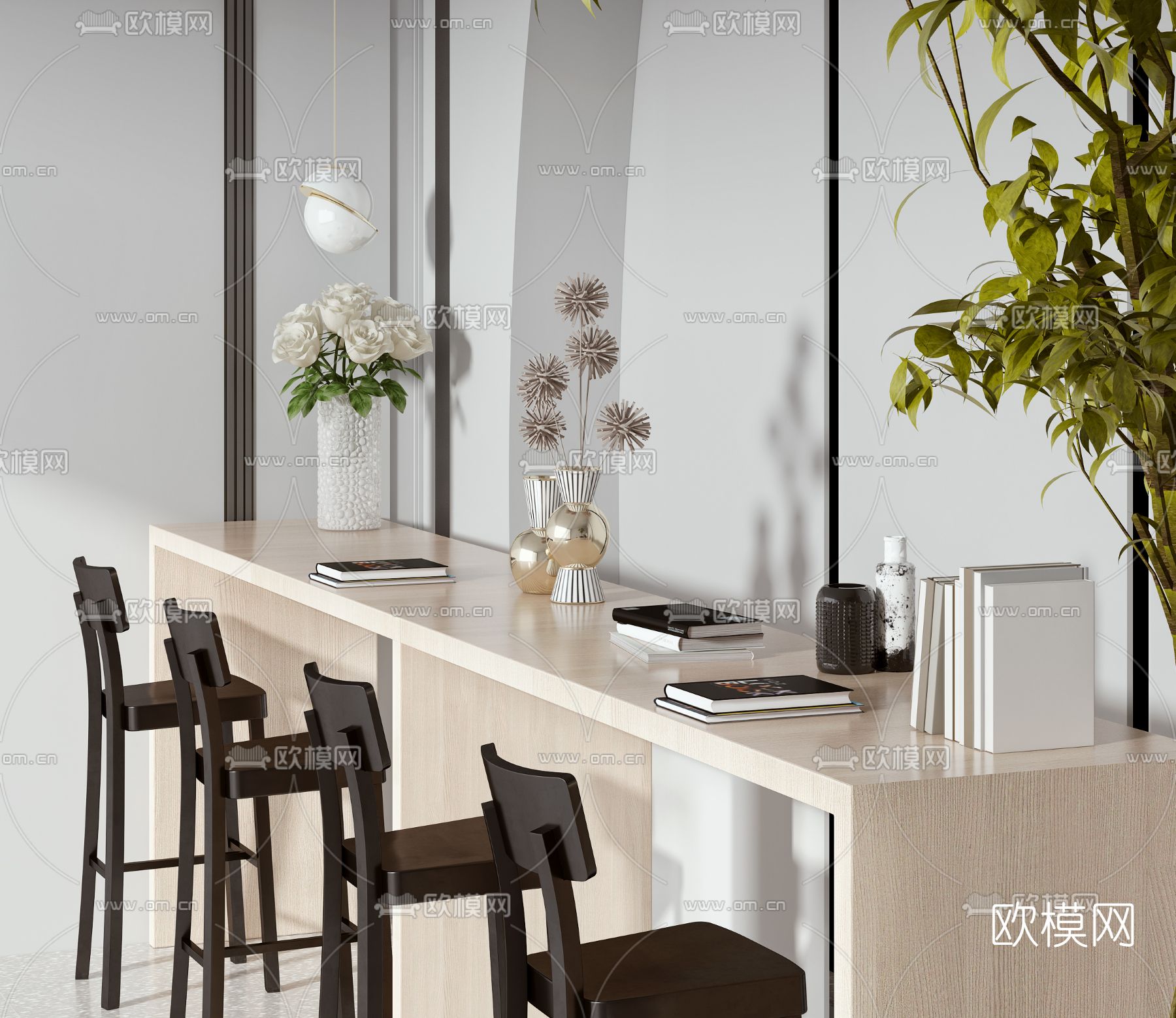 现代吧台吧台椅3d模型