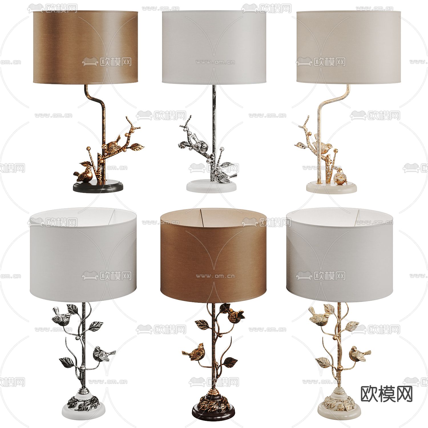 欧式树枝小鸟台灯su模型下载（渲染图1）