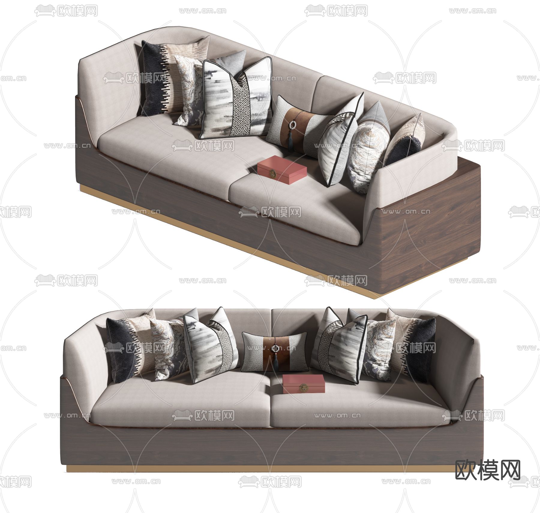 新中式双人沙发3d模型下载（渲染图1）