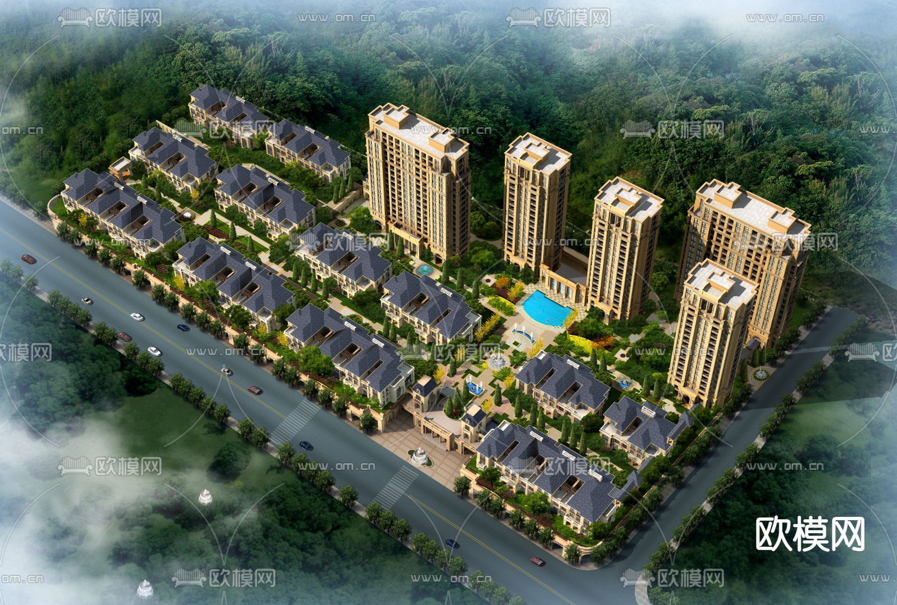 法式小区鸟瞰psd下载