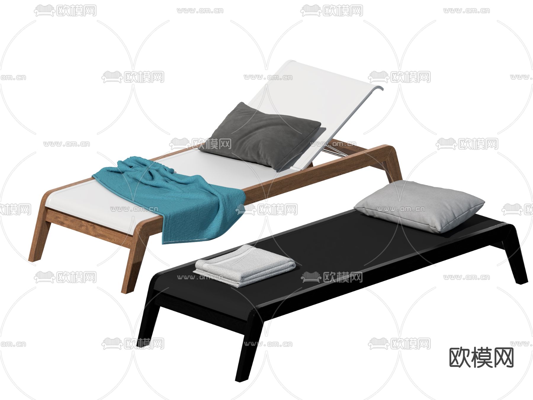 现代户外泳池躺椅3d模型下载