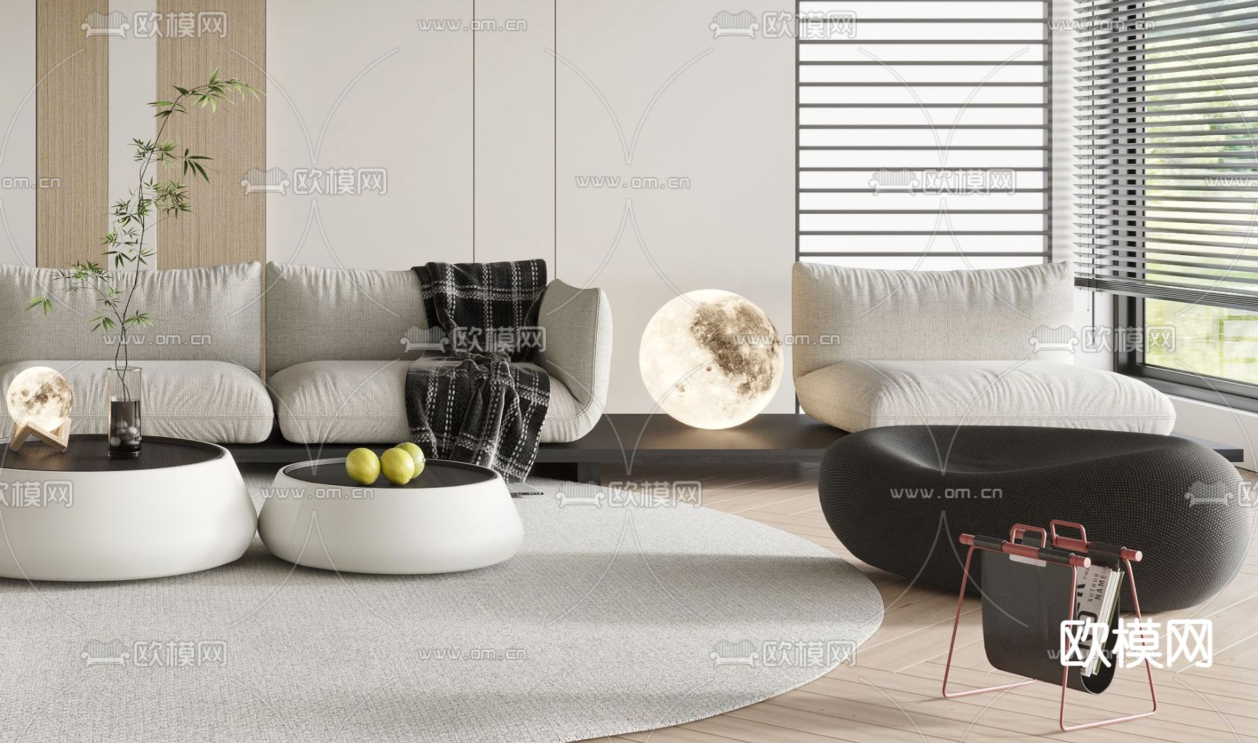 奶油风布艺沙发组合3d模型下载（渲染图3）